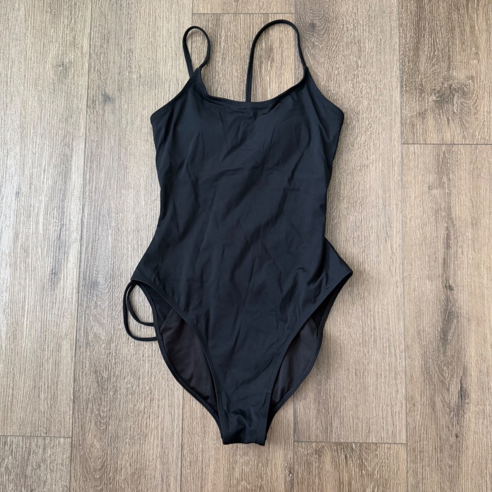 TR3 Swimsuit Women Medium Black Lace Up Back One Piece Swimwear Shapewear